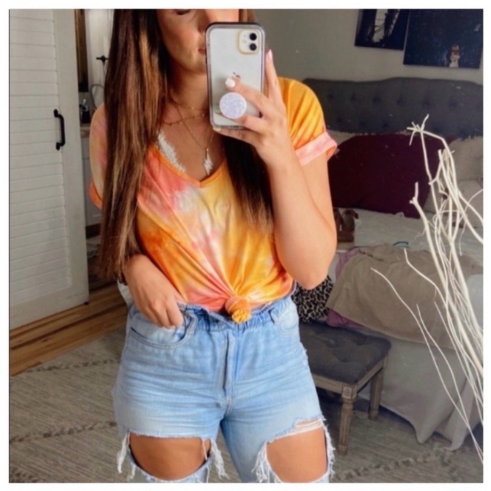 PINK LILY Orange Tie Dye T Shirt - Picture 3 of 6